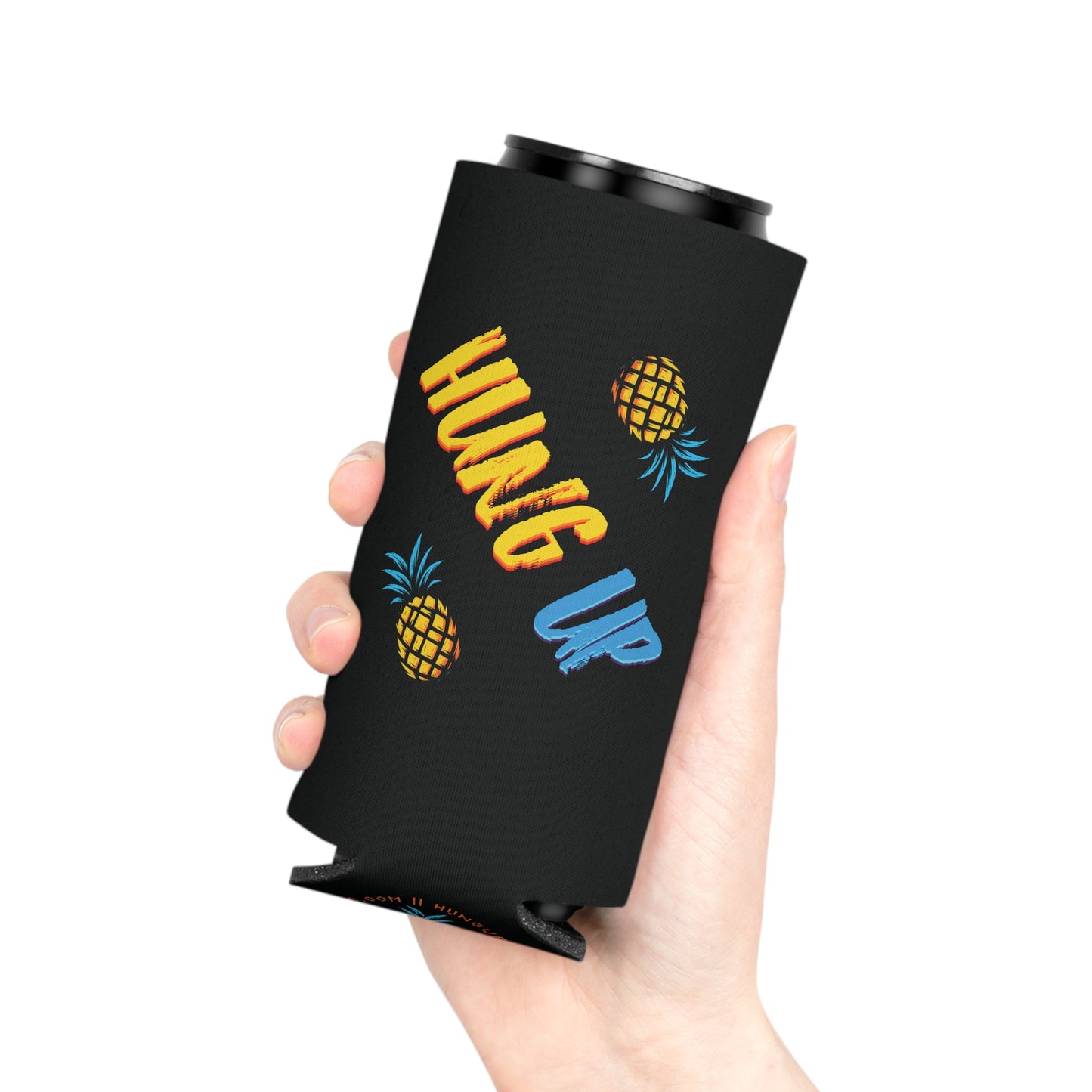 Hung Up Band Pineapple Can Cooler – Regular & Slim Can Koozie, Tropical Drink Holder for Beer, Seltzer, BBQ, Beach & Music Fans