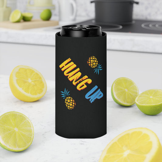 Hung Up Band Pineapple Can Cooler – Regular & Slim Can Koozie, Tropical Drink Holder for Beer, Seltzer, BBQ, Beach & Music Fans