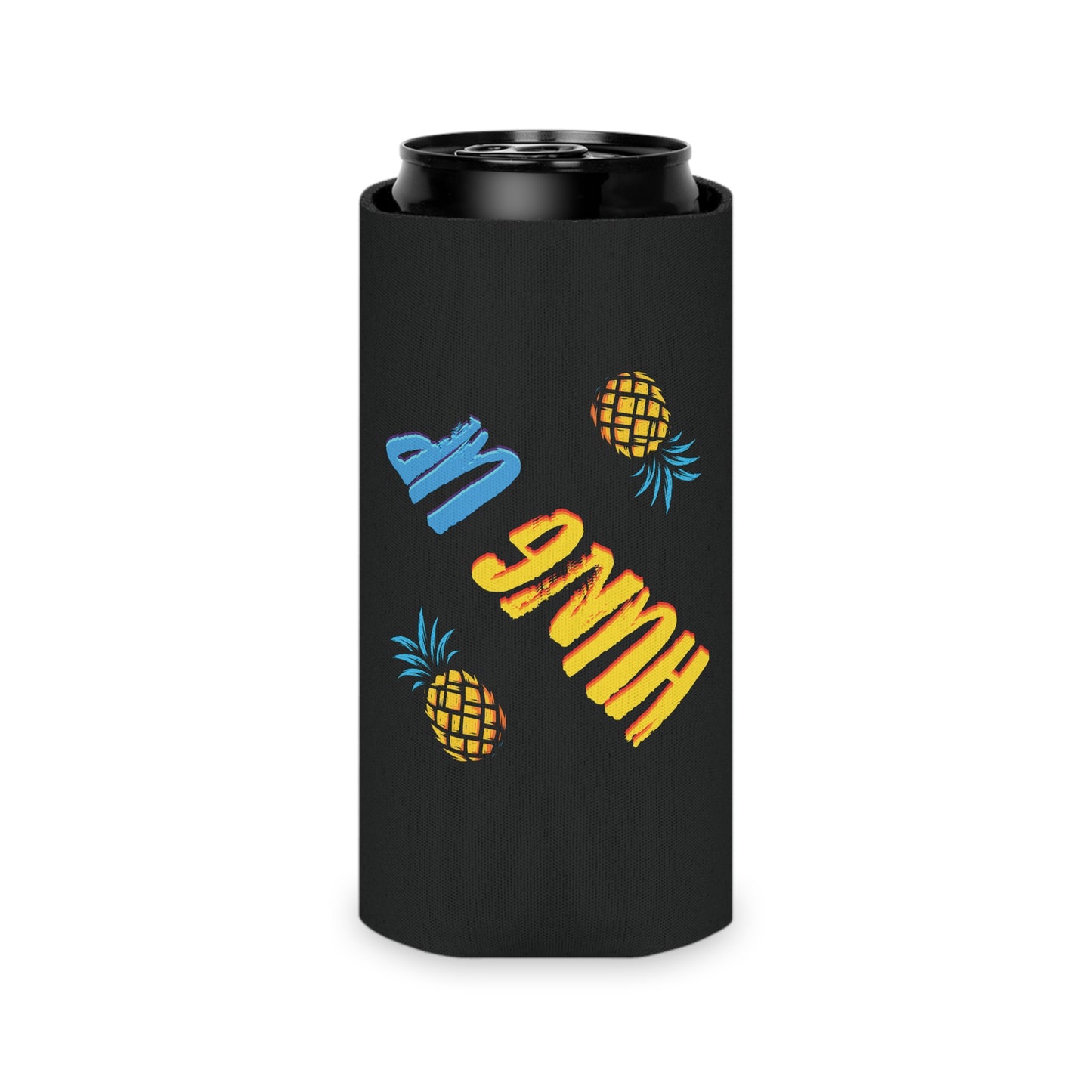 Hung Up Band Pineapple Can Cooler – Regular & Slim Can Koozie, Tropical Drink Holder for Beer, Seltzer, BBQ, Beach & Music Fans