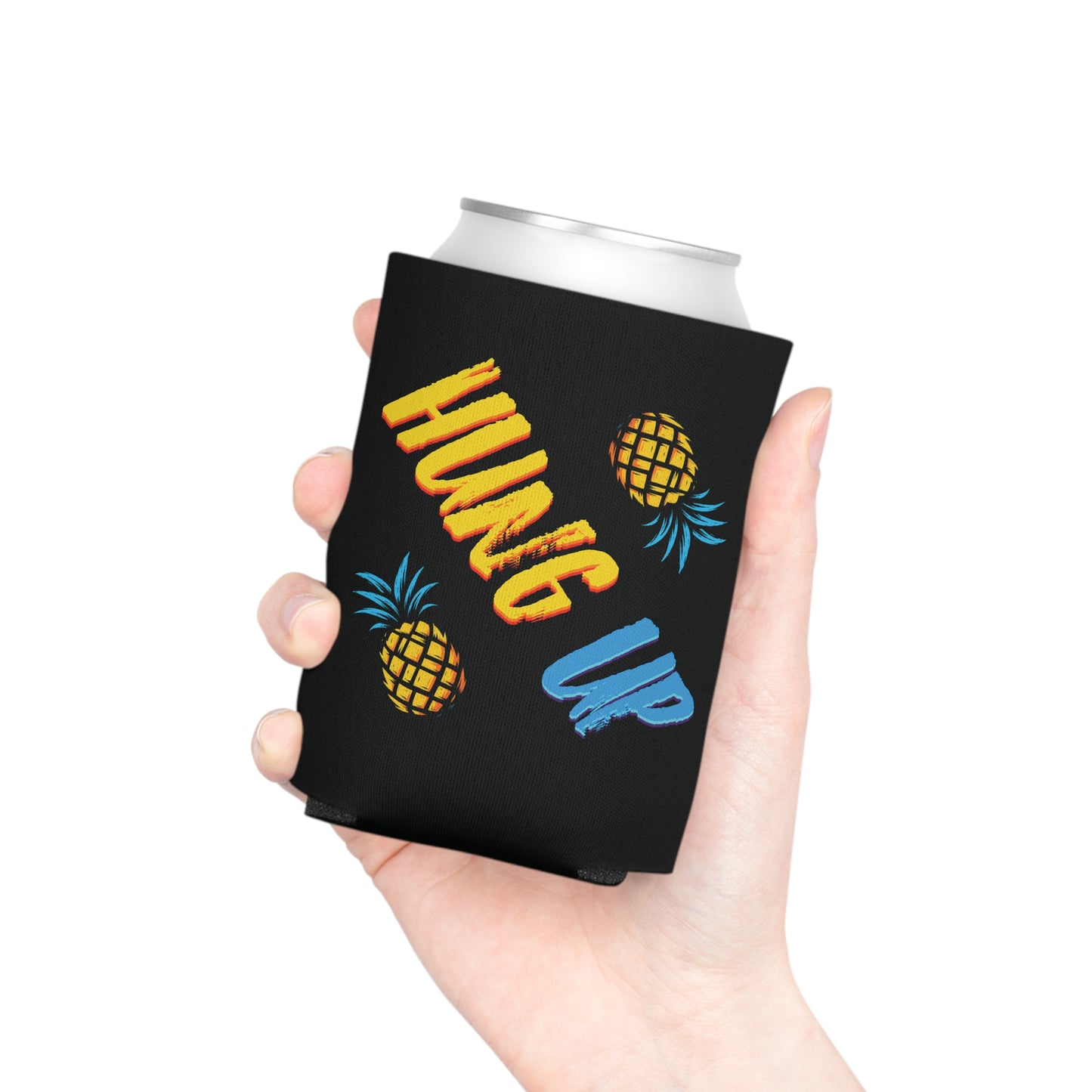 Hung Up Band Pineapple Can Cooler – Regular & Slim Can Koozie, Tropical Drink Holder for Beer, Seltzer, BBQ, Beach & Music Fans